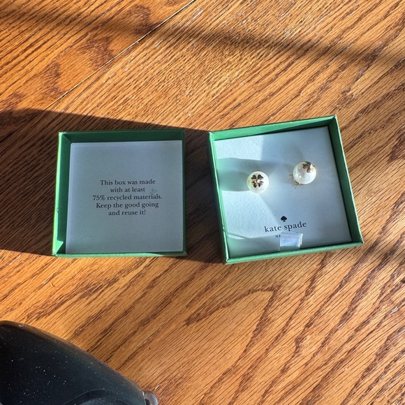 Kate Spade New York Pearl Stud Earrings with Gold Tone Floral Detail - Picture 2 of 3